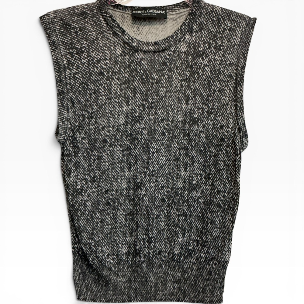 Dolce & Gabbana Snake Print Knit Mesh Top Cap Sleeve Grey Black Italy‎ Sz S / M